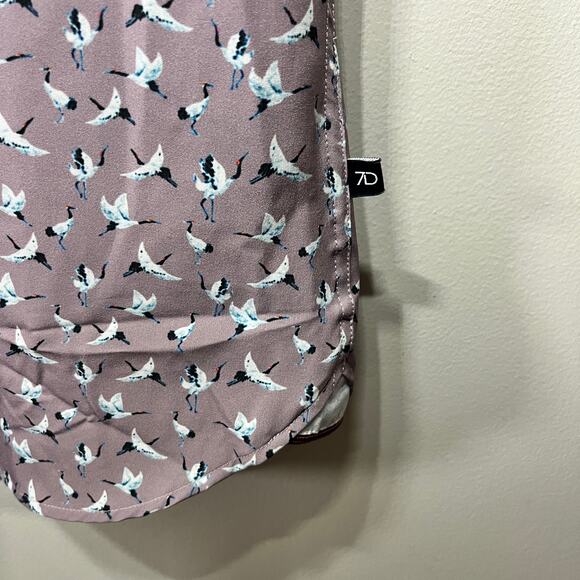 7Diamonds Shirt 4 Way Stretch Lavender Bird Print Short Sleeve Preppy Dressy S - Picture 2 of 7